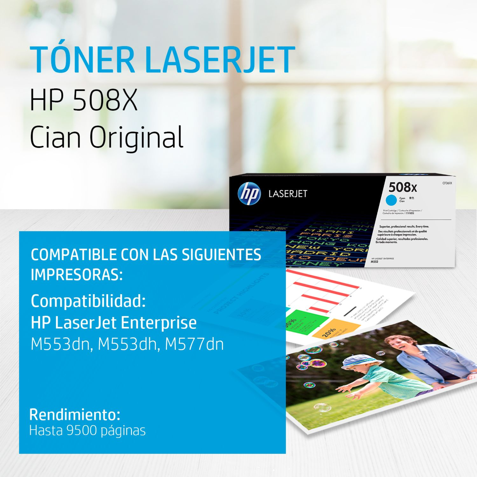 Toner HP 508X Cian (CF361X) LaserJet M553/M577 9500 Pag.