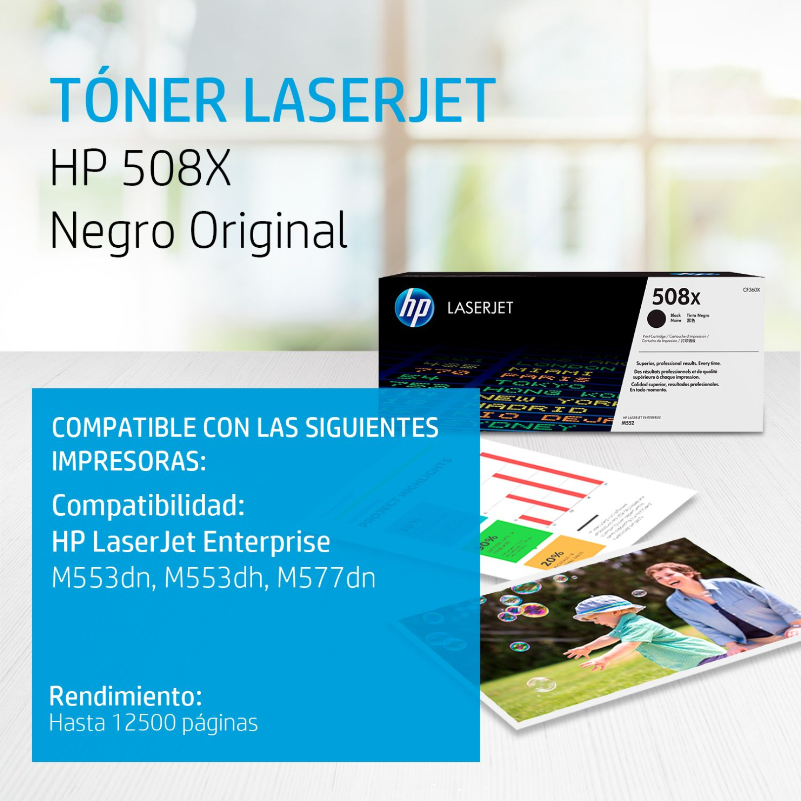 Toner HP 508X Negro (CF360X) LaserJet M553/M577 12500 Pag.