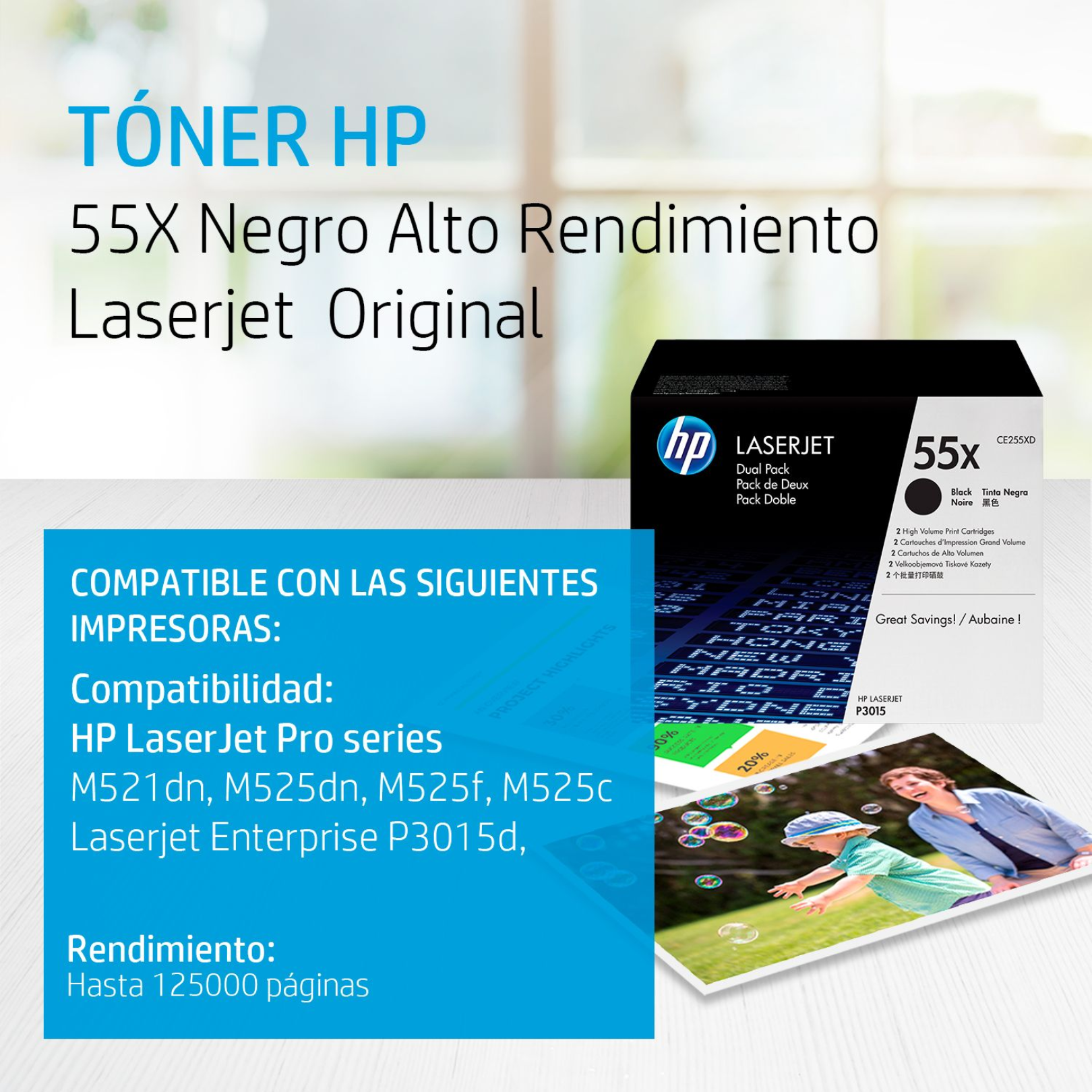 Toner HP 55X Negro (CE255X) LaserJet P3015D/M525 12500 Pag.