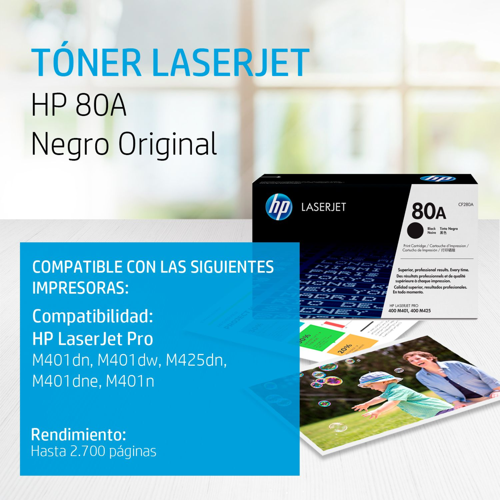 Toner HP 80A Negro (CF280A) LaserJet M401/M425 2700 Pag.