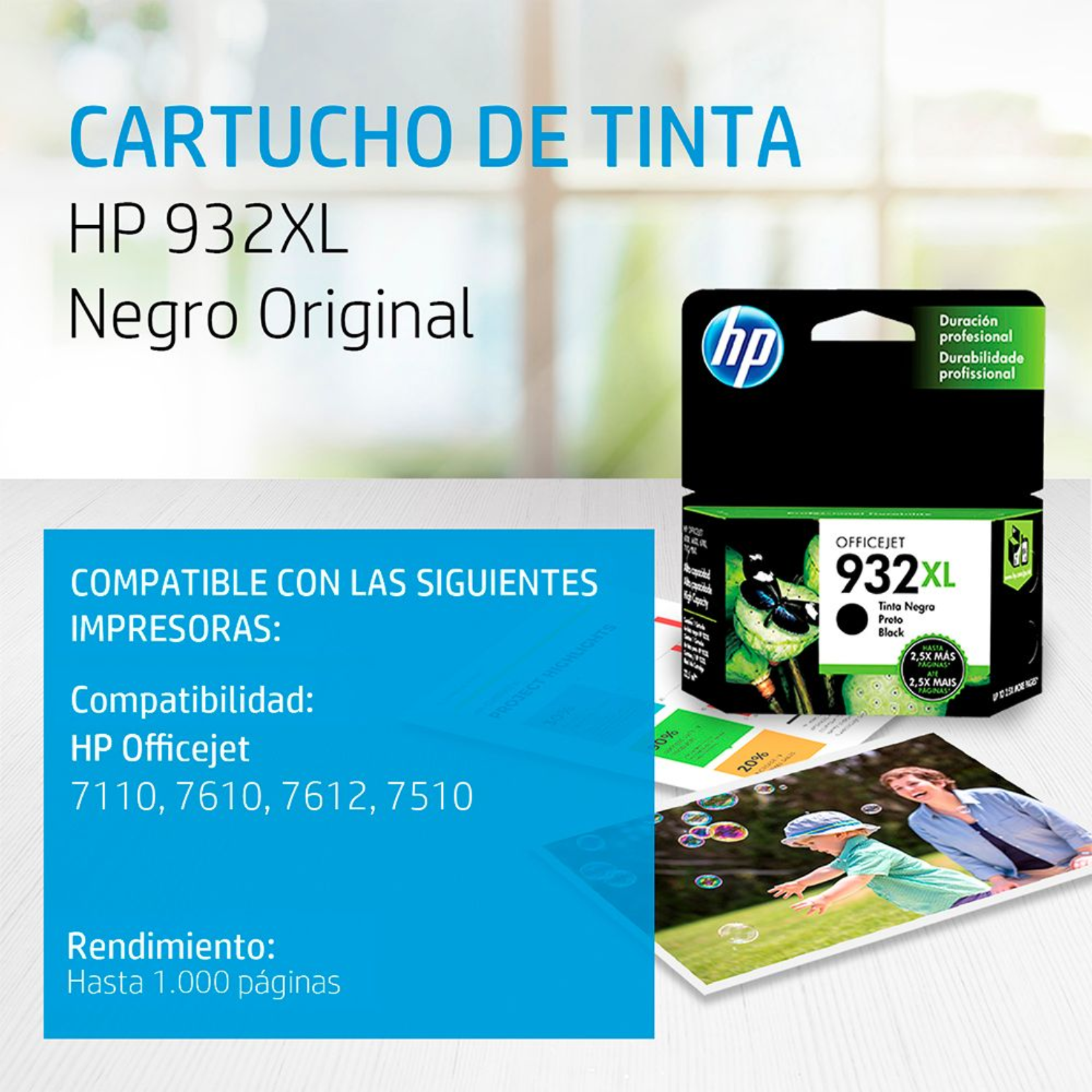 Cartucho de tinta HP 932XL Negro (CN053AL) Officejet 7110/7610 1000 Pag.