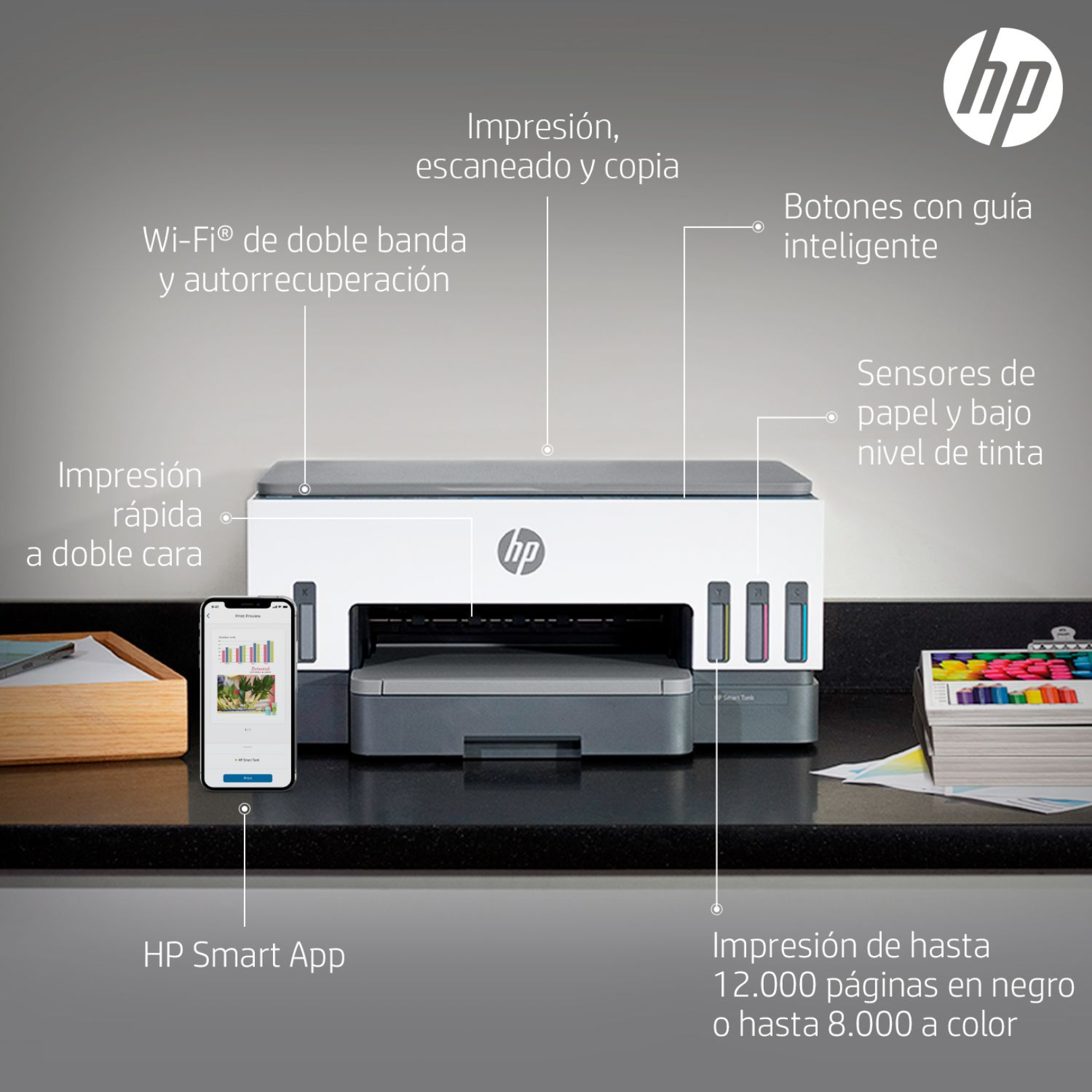 Impresora Multifuncional HP Smart Tank 720 Duplex Wifi Recarga Continua  6UU46A