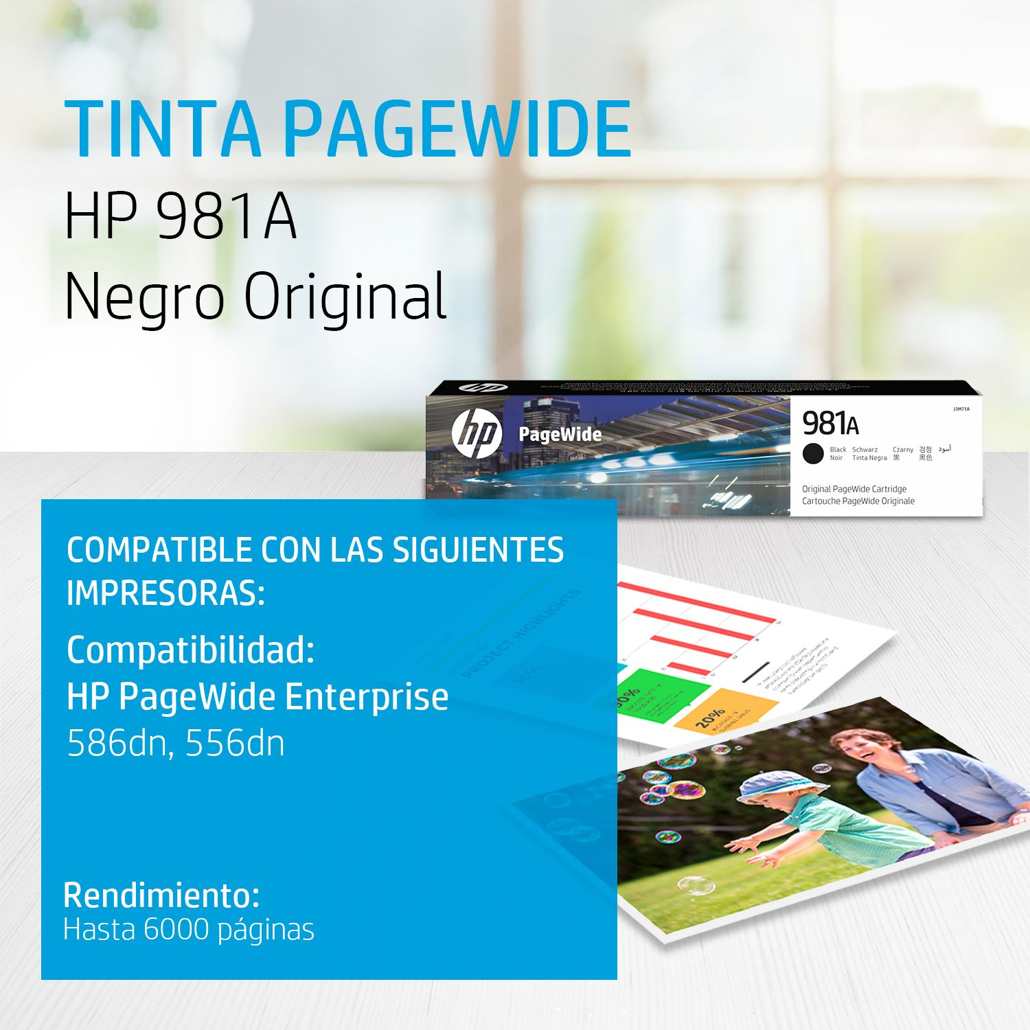 Cartucho de tinta HP 981A Negro (J3M71A) PageWide 556DN/586DN 6000 Pag.