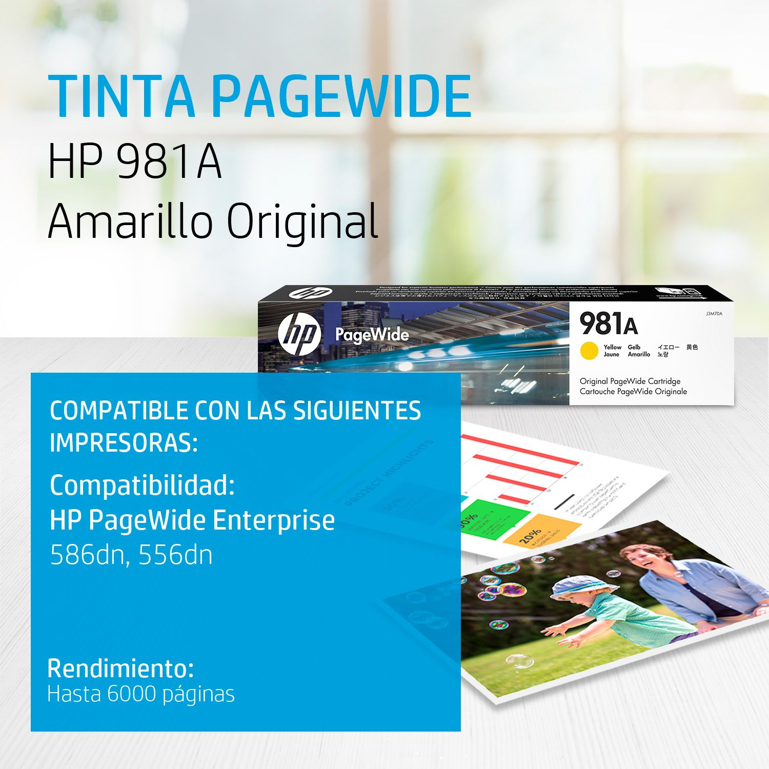 Cartucho de tinta HP 981A Yellow (J3M70A) PageWide 556DN/586DN 6000 Pag.