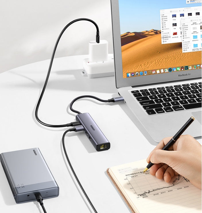 Adaptador Ugreen USB-C 5 en 1 USB 3.0/RJ45/USB-C (20932)
