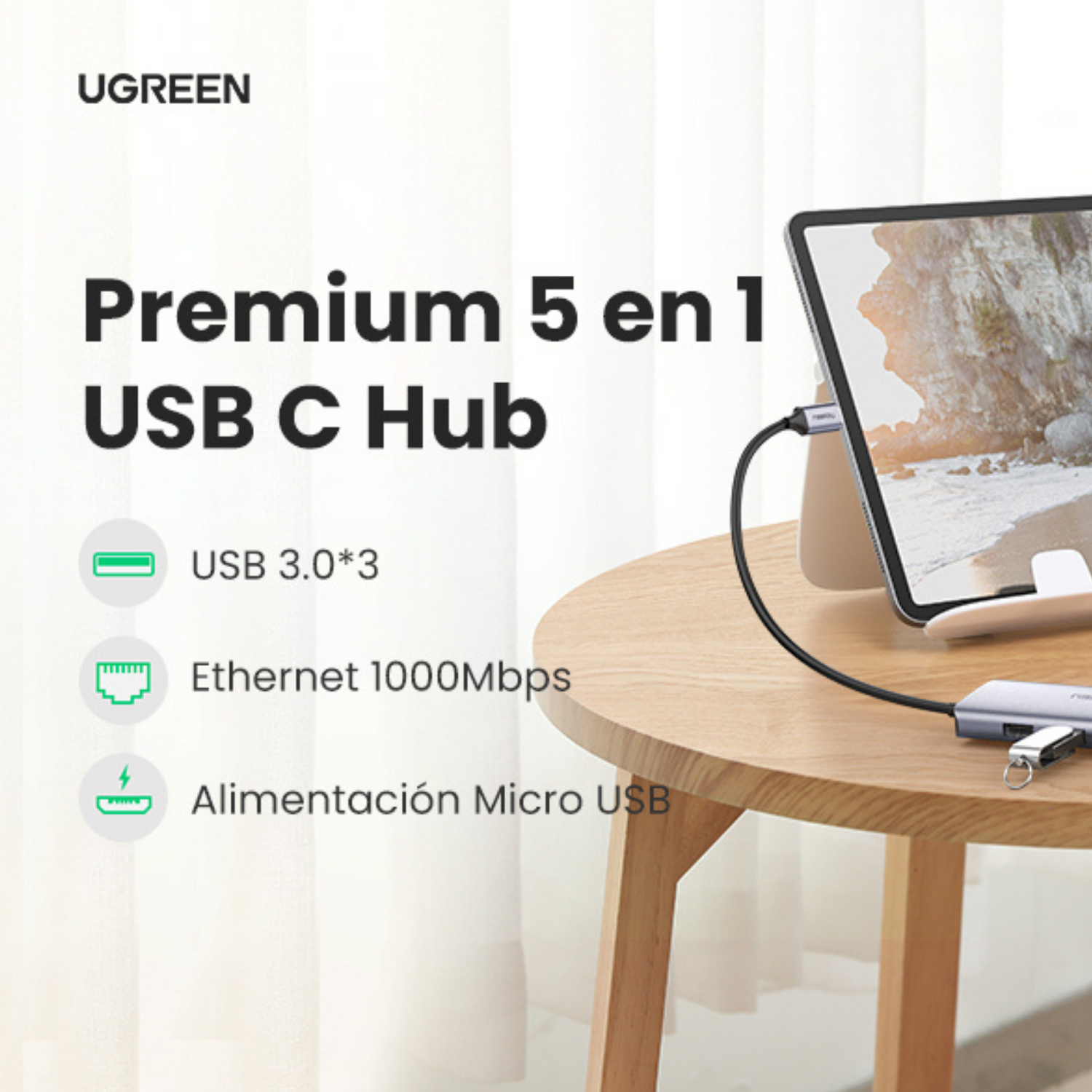 Adaptador Ugreen USB-C 4 en 1 RJ45/USB 3.0 (60718)