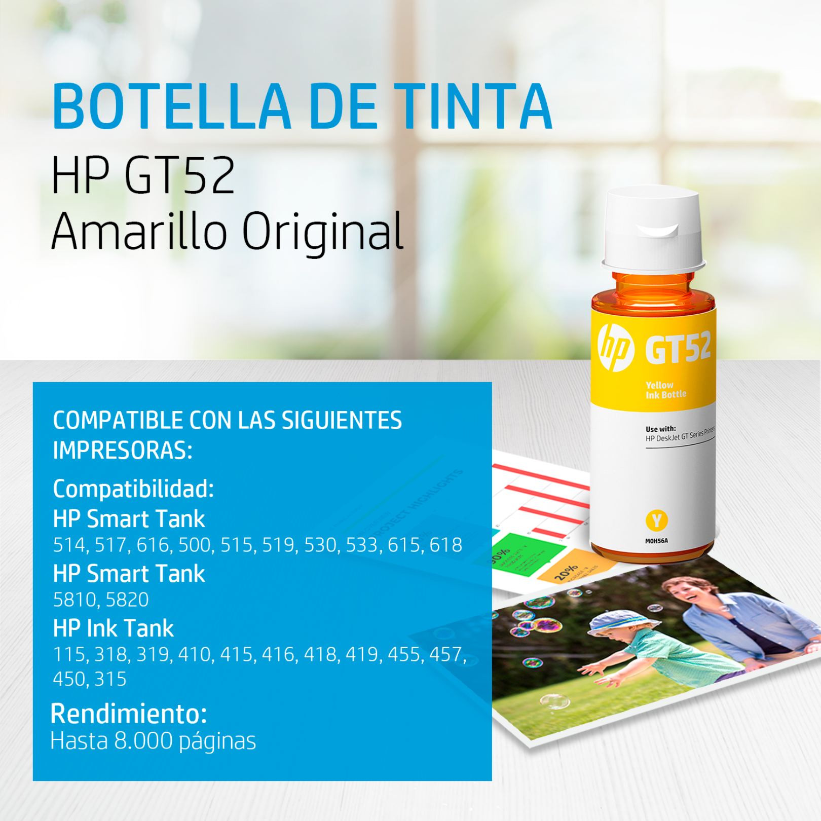 Botella de Tinta HP GT52 Yellow Original (M0H56AL) 70ml