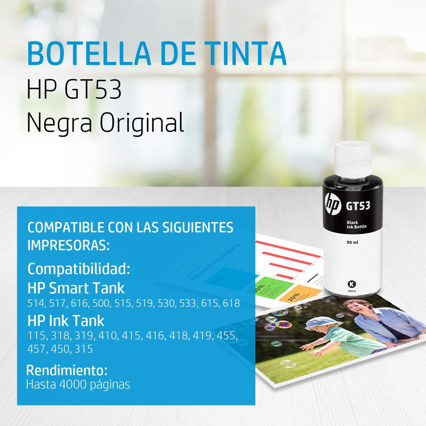 avance Cielo Tibio Botella de Tinta HP GT53 Negro Original (1VV22AL) 90ml