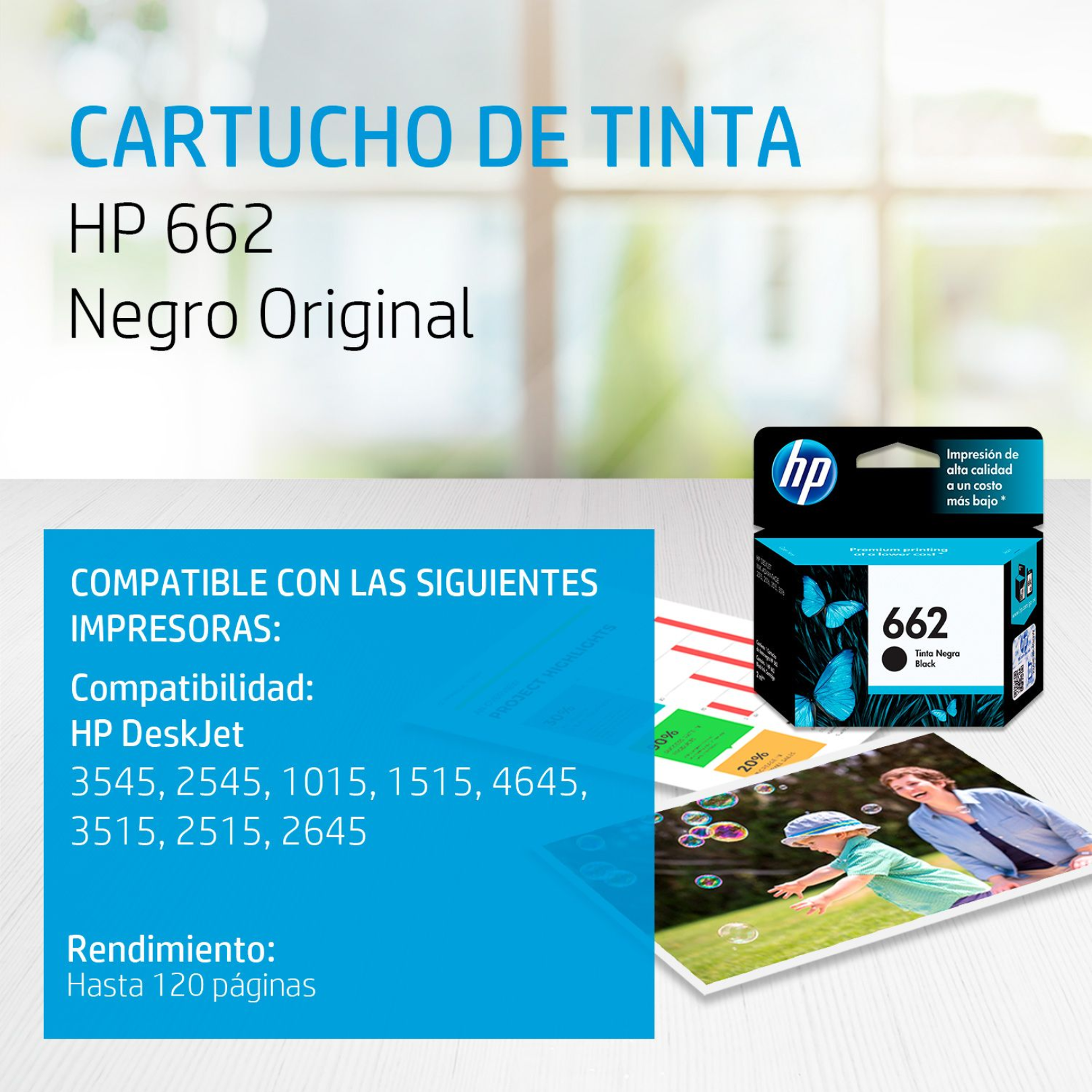 Cartucho de tinta HP 662 Negro (CZ103AL) DeskJet 2515/3515 120 Pag.