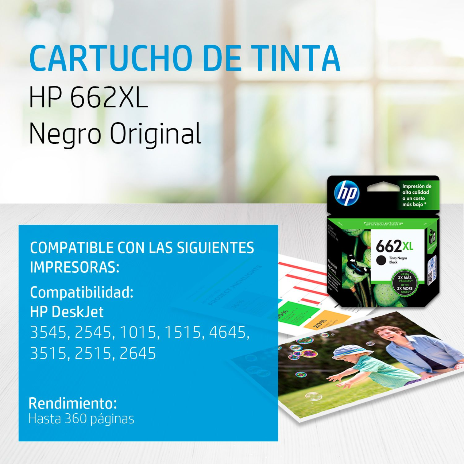 Cartucho de tinta HP 662XL Negro (CZ105AL) DeskJet 2515/3515 360 Pag.