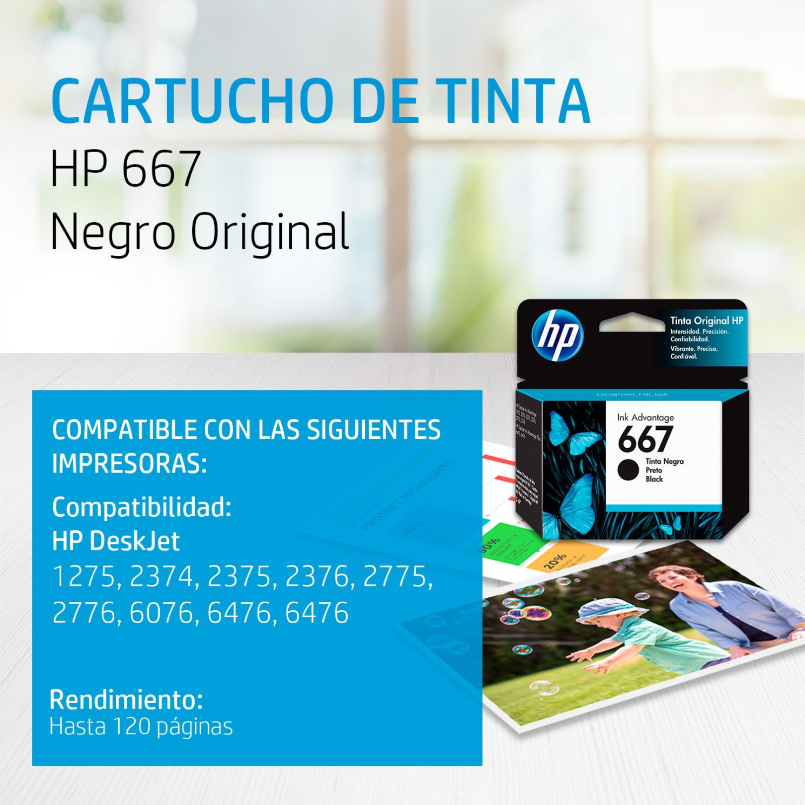 Cartucho de tinta HP 667 Negro (3YM79AL) DeskJet 2775/4175 120 Pag.