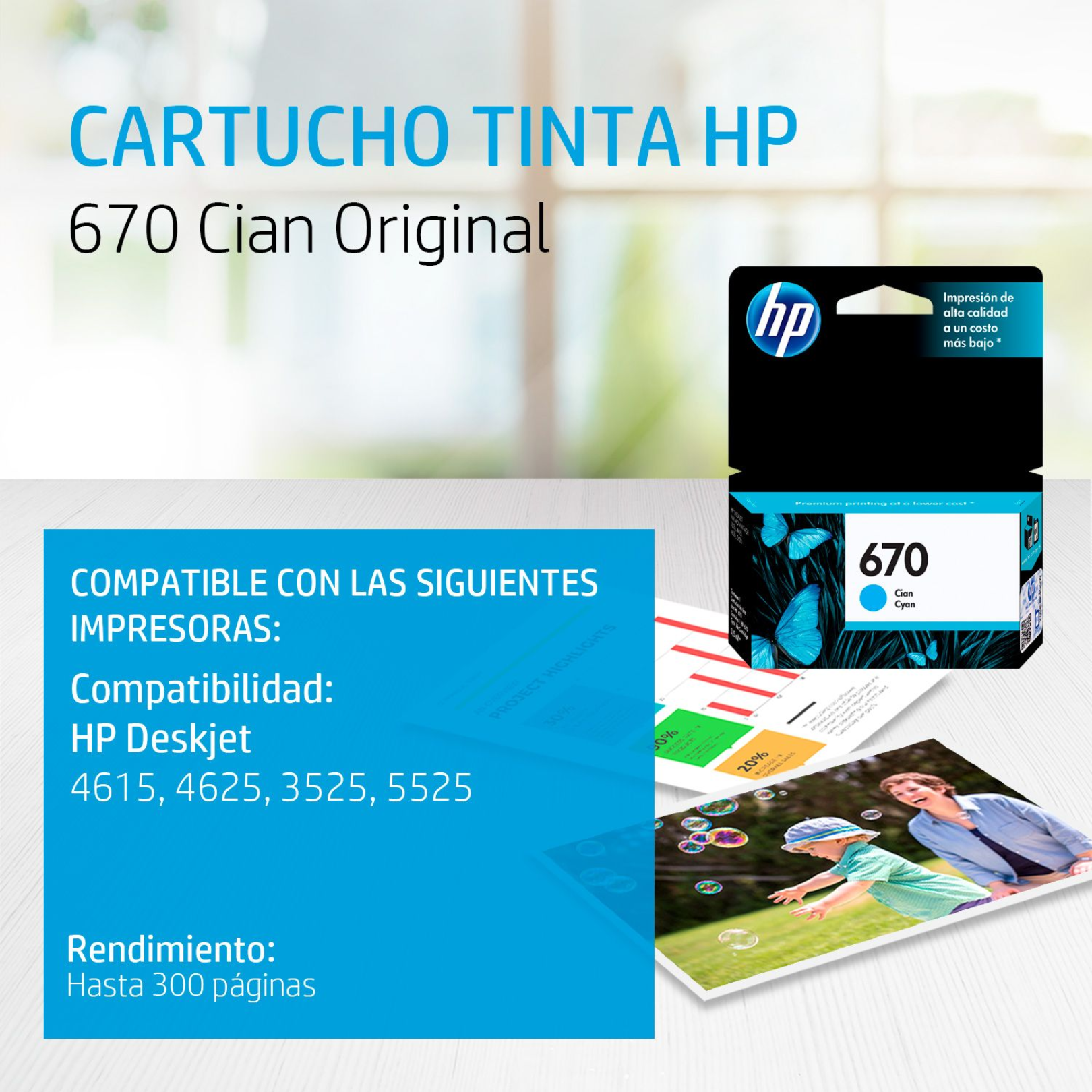 Cartucho de tinta HP 670 Cian (CZ114AL) DeskJet 3525/4615/4625/5525 300 Pag.