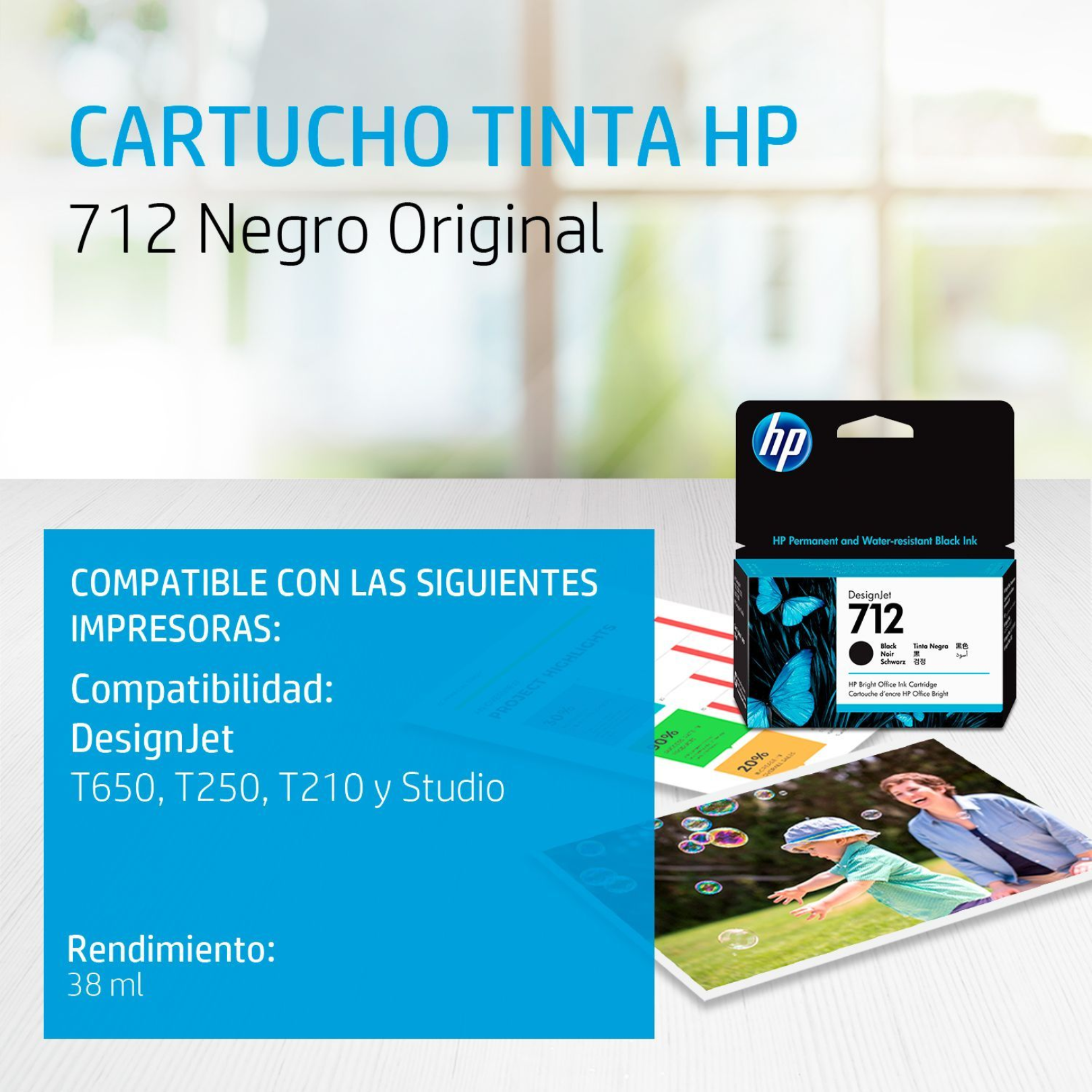 Cartucho de tinta HP 712 Negro (3ED70A) DesignJet T210/T250/T650 38ml