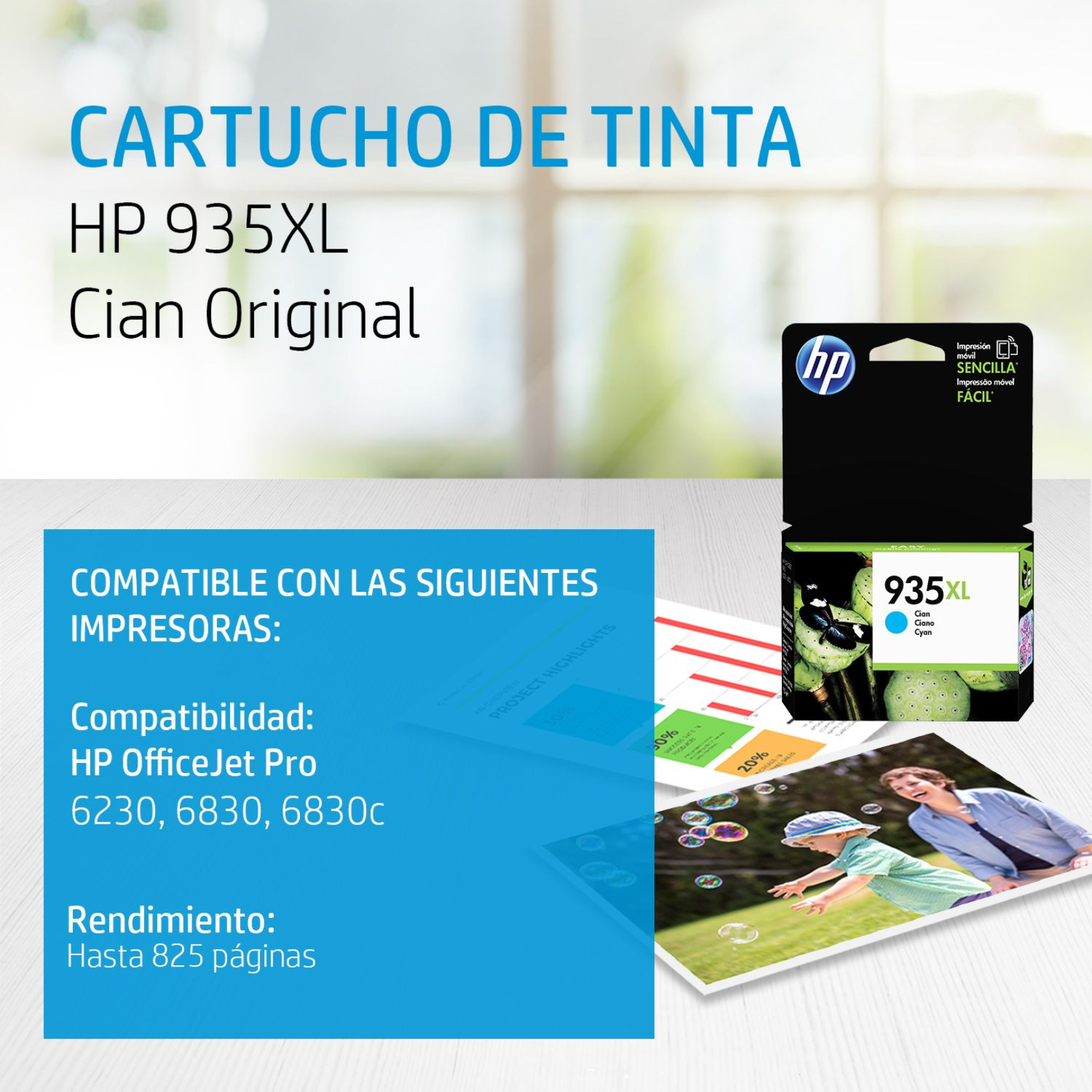 Cartucho de tinta HP 935XL Cian (C2P24AL) OfficeJet 6320/6830 825 Pag.