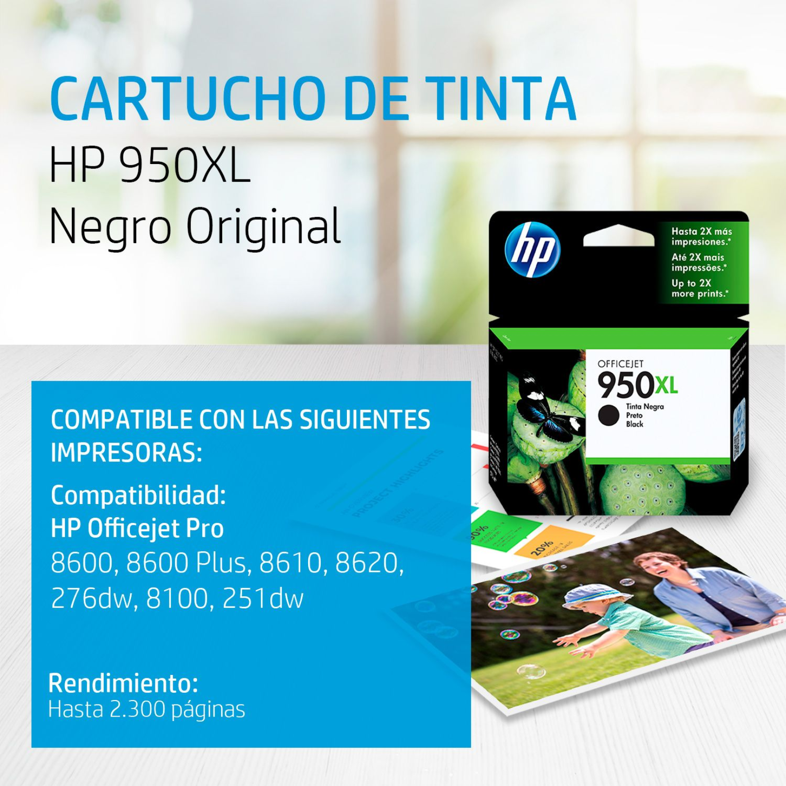 Cartucho de tinta HP 950XL Negro (CN045AL) OfficeJet 8100/8600 2300 Pag.