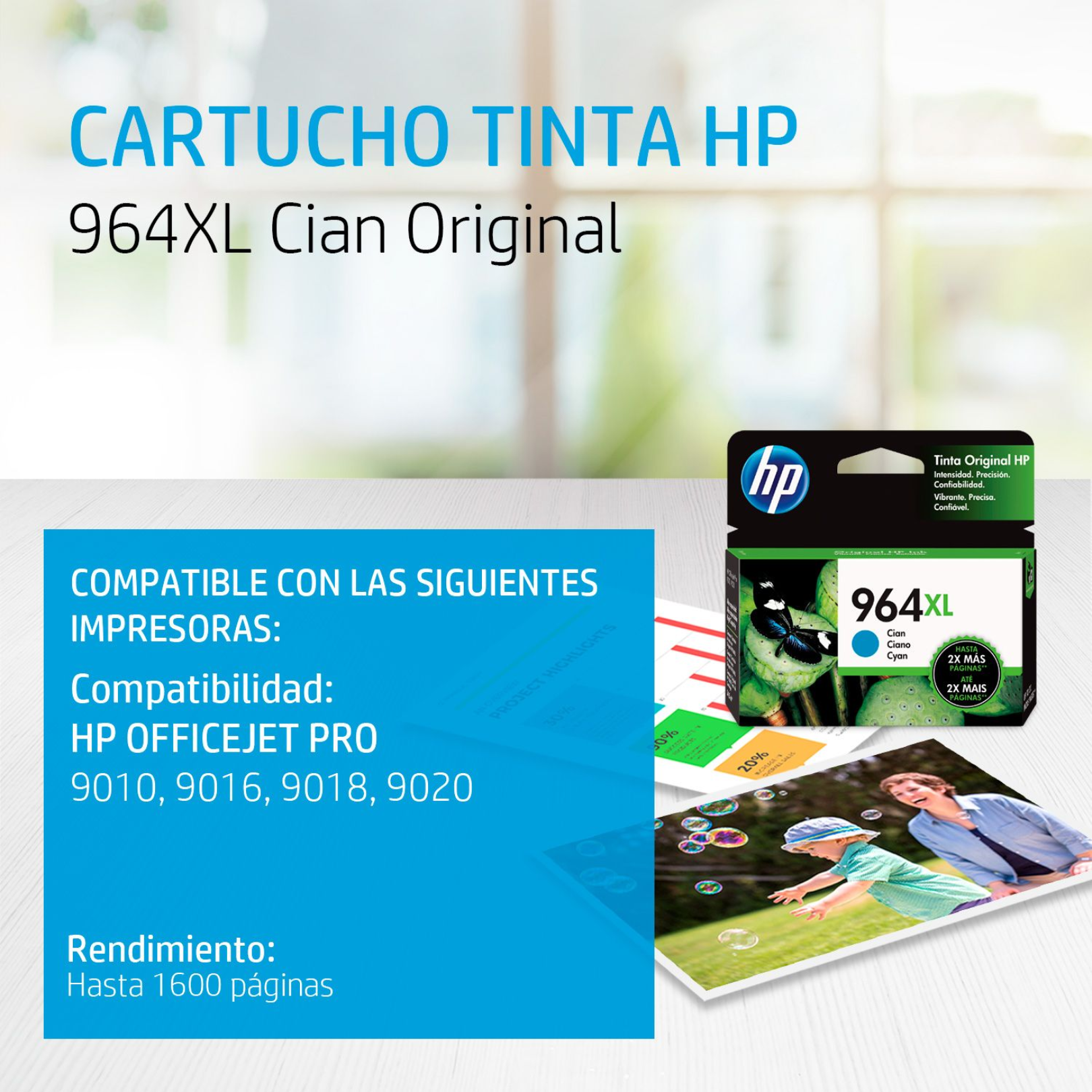 Cartucho de tinta HP 964XL Cian (3JA54AL) OfficeJet 9010/9020 1600 Pag.