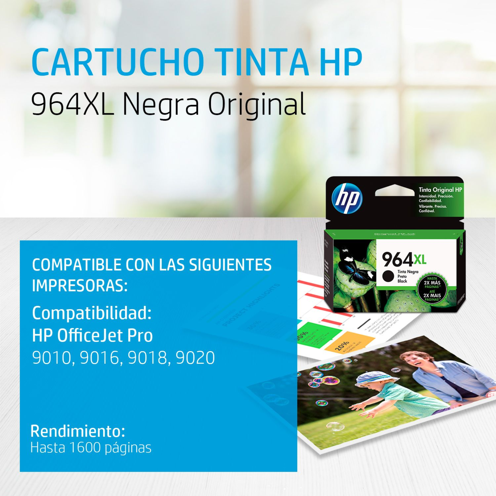 Cartucho de tinta HP 964XL Negro (3JA57AL) OfficeJet 9010/9020 1600 Pag.