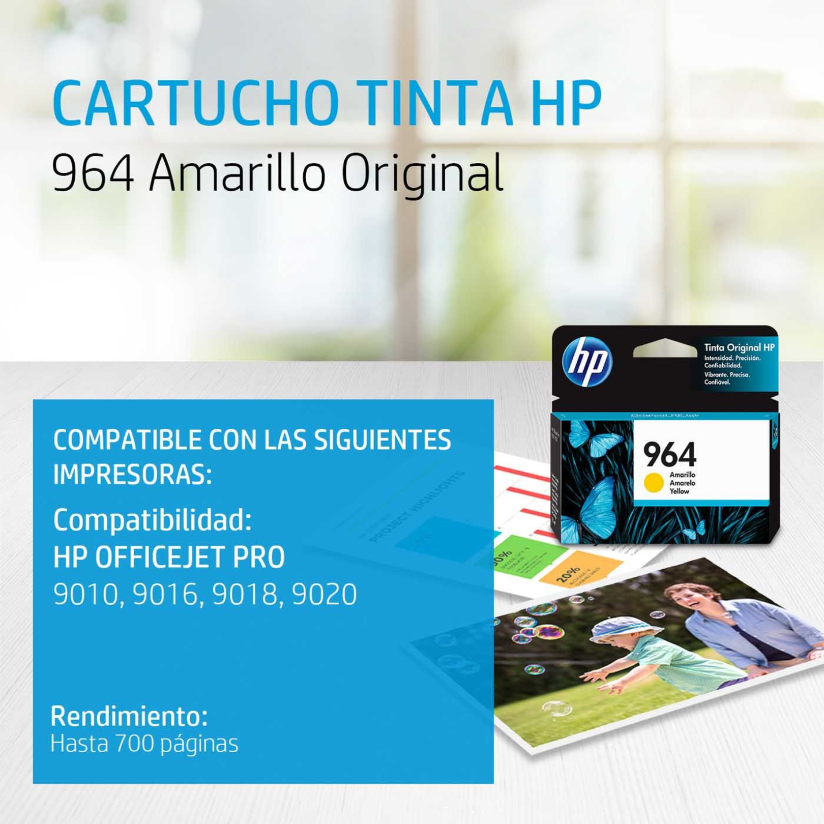 Cartucho de tinta HP 964 Yellow (3JA52AL) OfficeJet 9010/9020 700 Pag.