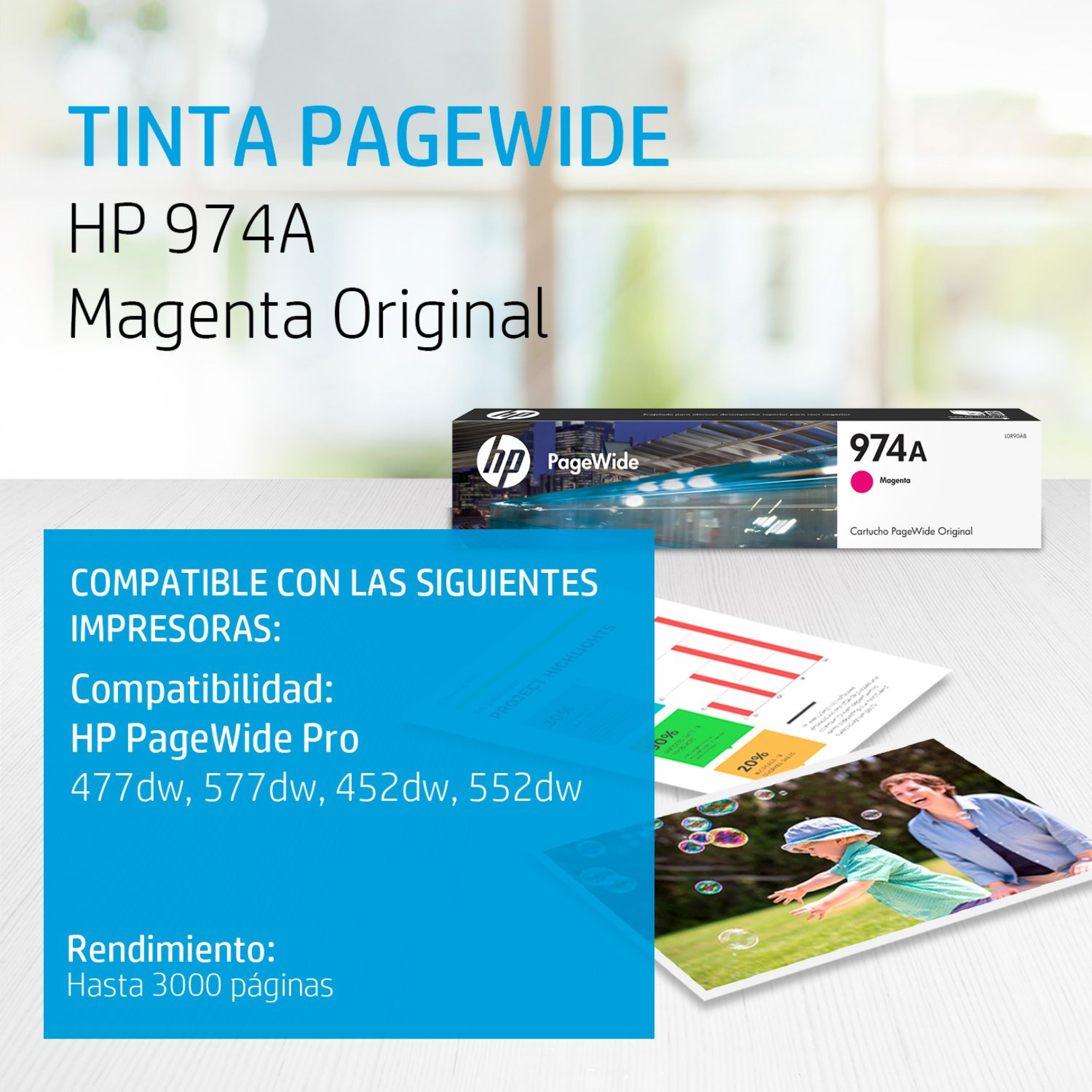 Cartucho de tinta HP 974A Magenta (L0R90AL) PageWide 452DW/577DW 3000 Pag.