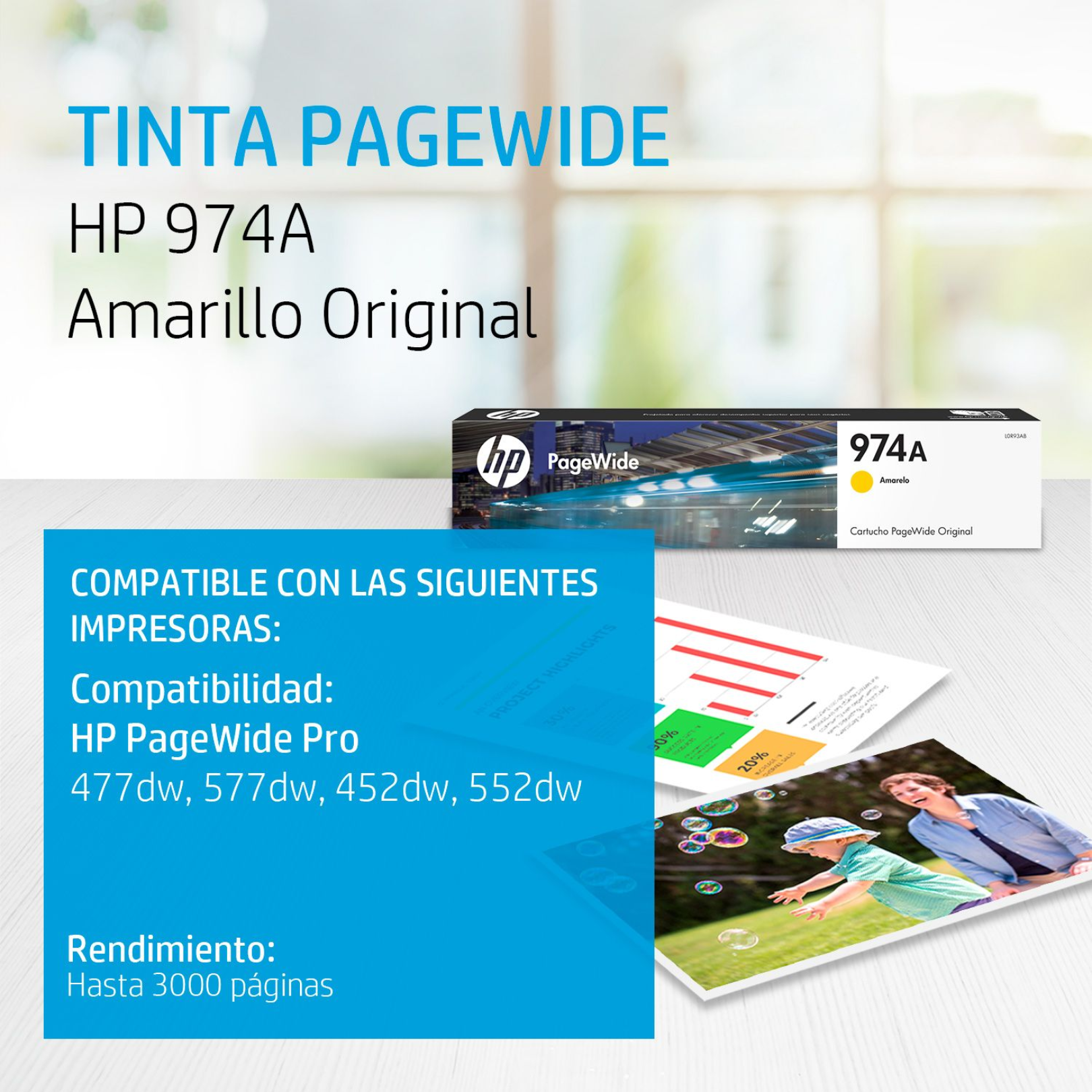 Cartucho de tinta HP 974A Yellow (L0R93AL) PageWide 452DW/577DW 3000 Pag.