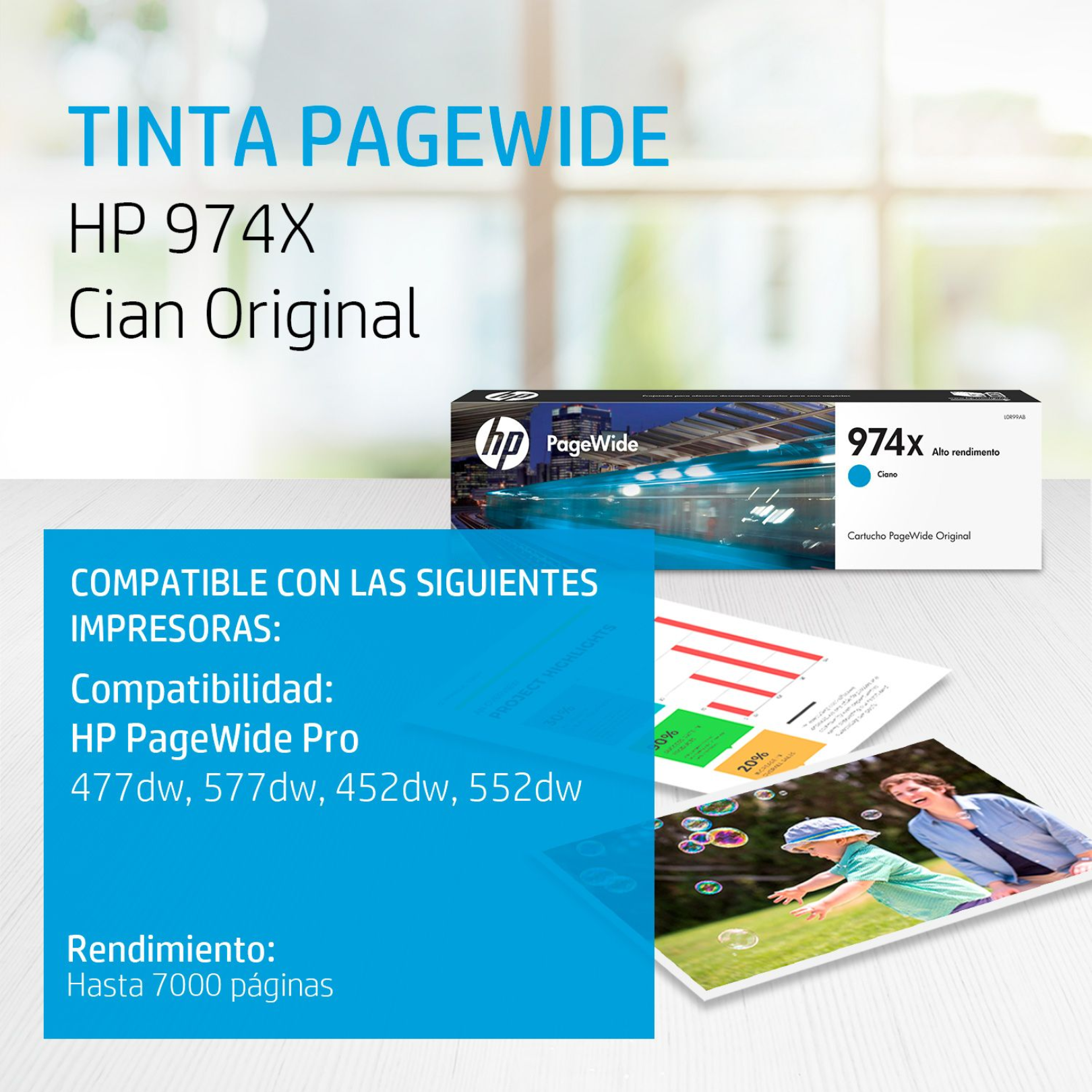 Cartucho de tinta HP 974X Cian (L0R99AL) PageWide 452DW/577DW 7000 Pag.